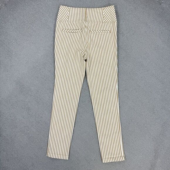 Free People Frankie High Waist Skinny Pants Tan White Stripe Button Front 4 - Picture 7 of 15